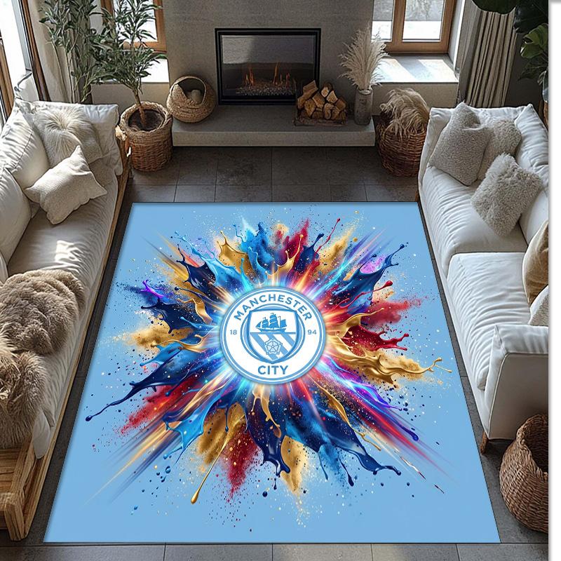 Manchester City Printed Flannel Area Rug Non Slip Soft Polyester Floor Carpet Indoor Decor Mat for Bedroom Living Room Sofa