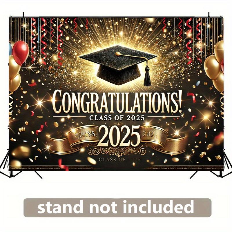 1 Piece Congratulations To the Graduation Theme Wall Covering of the Class of 2025 with Golden Confetti and Glitter