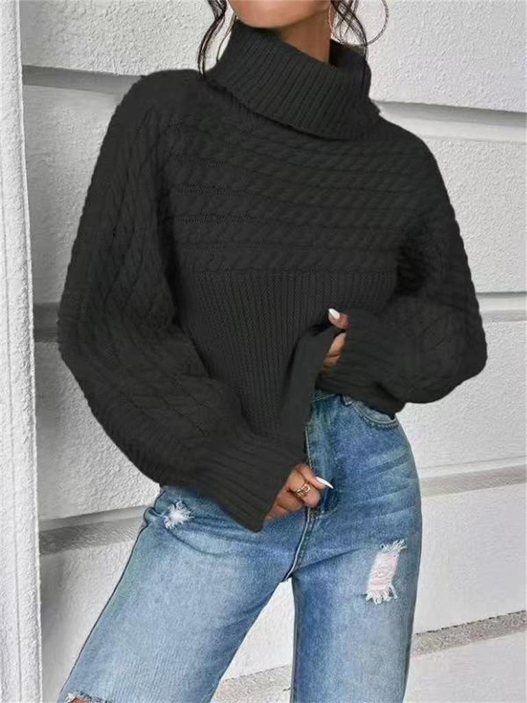 2025 autumn winter casual loose knitted sweaters harajuku Solid color turtleneck sweater tops for women Thick bottoming pullover