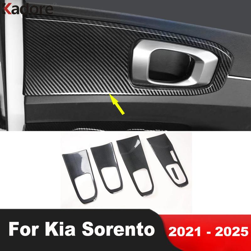 For Kia Sorento - 2024 2025 Carbon Fiber Car ide Inner Door Armrest Handle Bowl Panel Cover Trim Interior Accessories