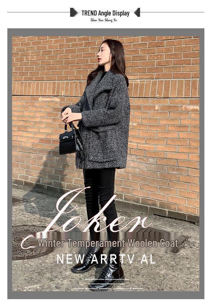 2025 Autumn/Winter Plaid Petite Woolen Coat - Mid-Length, Loose Fit for Women