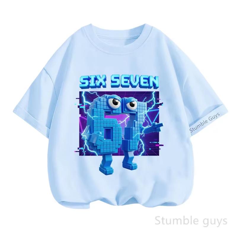 Kids Boys Cartoon Number 67 Graphic TShirt Soft Cotton Crew Neck Tee Casual Summer Wear for Daily Schooltk0023