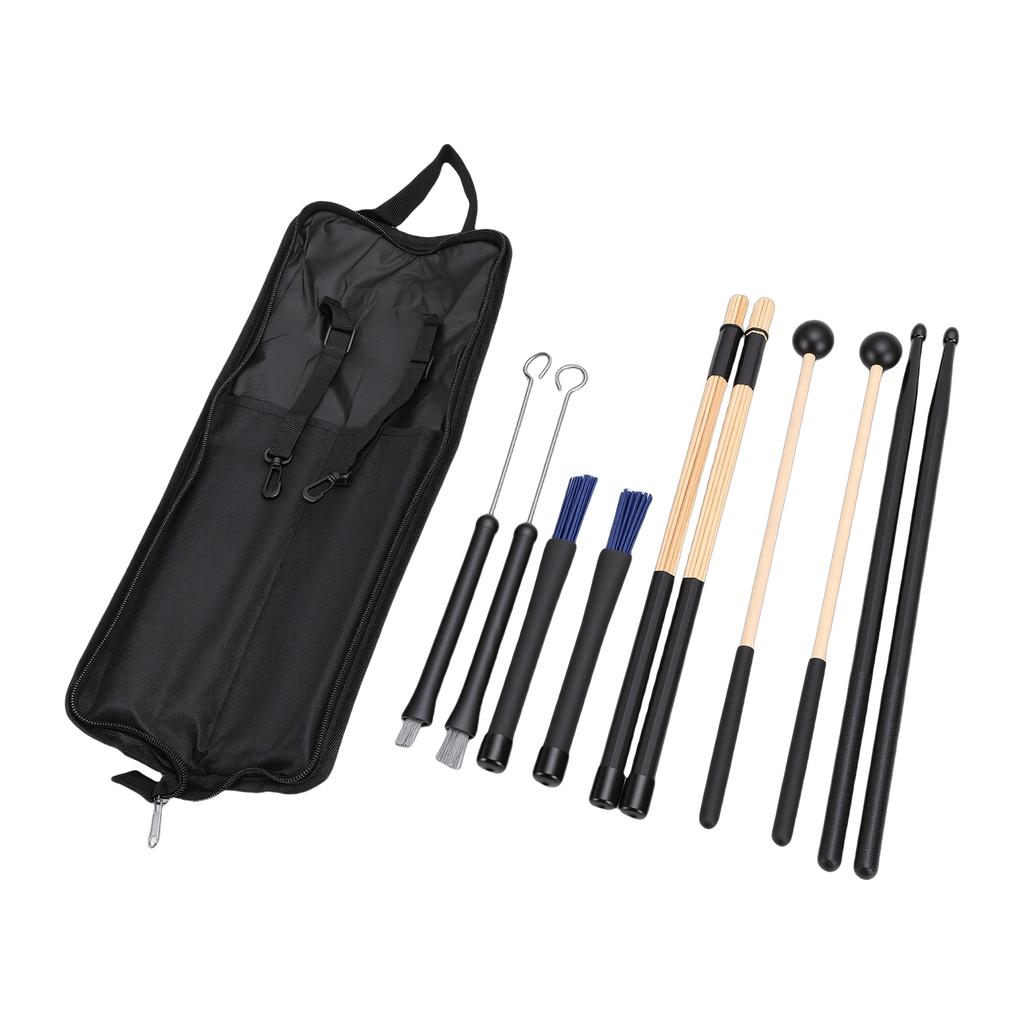 Drumstick Set 5 Pairs Drum Sticks Mallets Brushes with Oxford Cloth Bag for Practice Performance