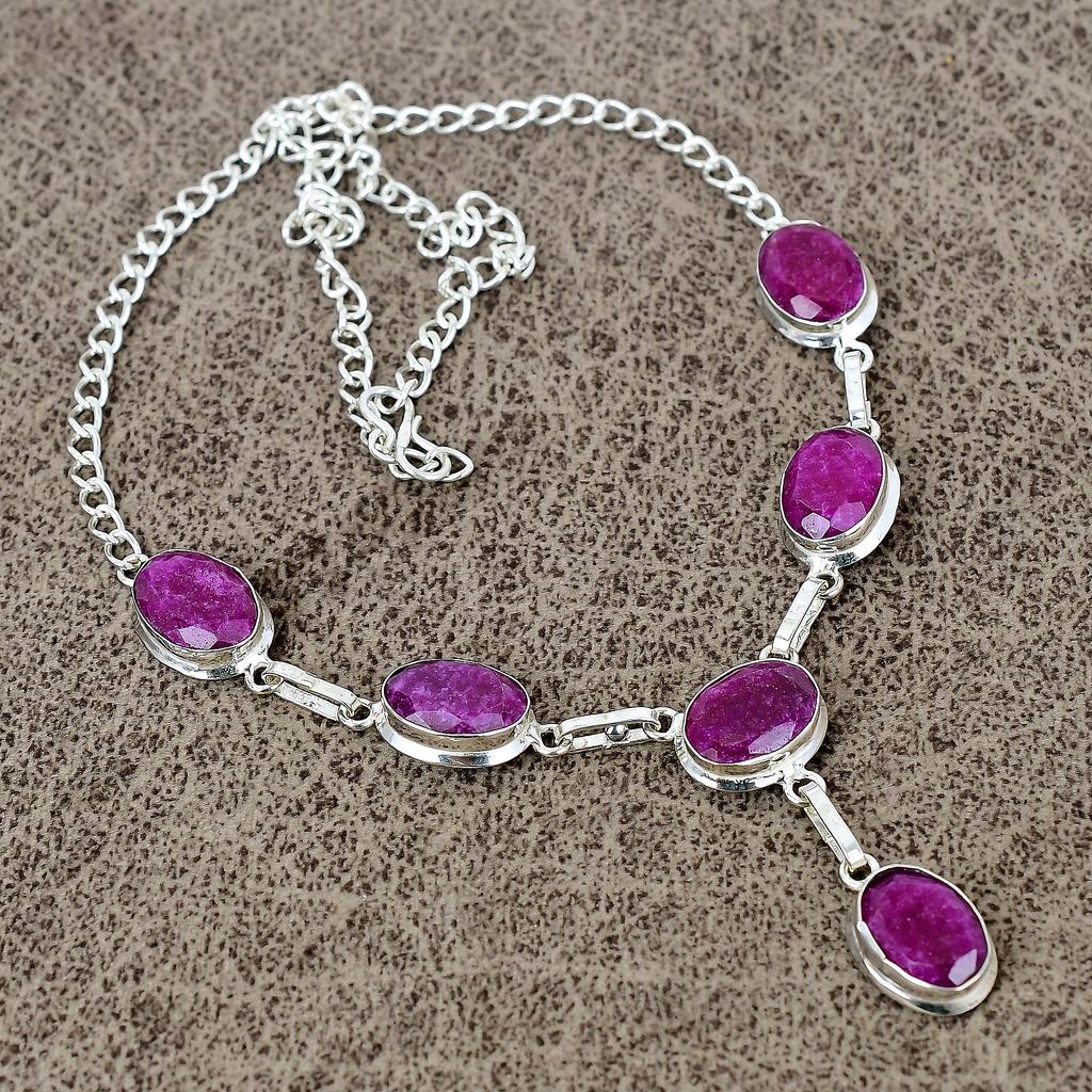 Red Jade Gemstone Handmade 925 Sterling Silver Jewelry Necklace 18" KKG-394