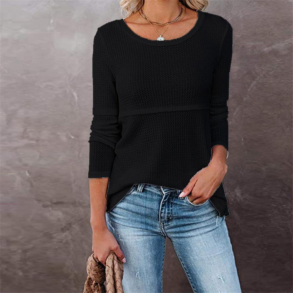 Women's  Loose Round Neck Long Sleeve Hollow Back Top