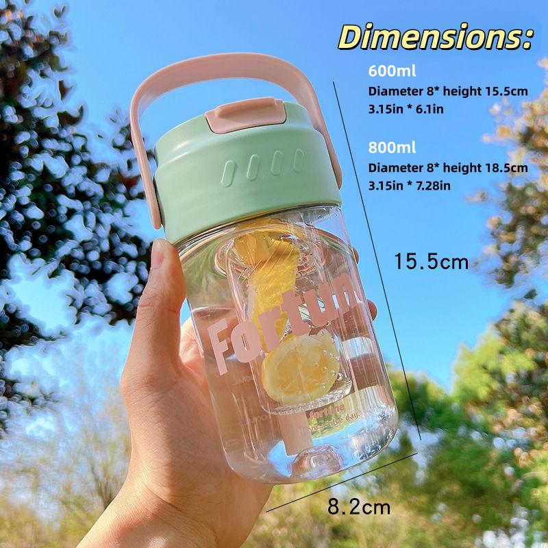 600ml Large Capacity Sports Water Bottle With Hidden Straw Portable Sealed Leak-Proof Plastic Space Cup Outdoor Travel Camping