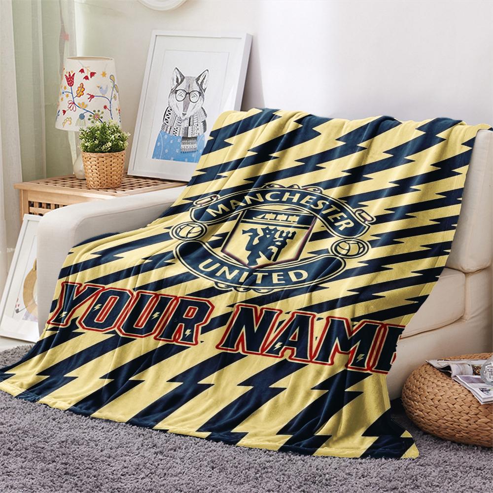 1PC Custom Name Manchester United FC Patterned Flannel Blanket Suitable For All Seasons for Home Decor Warmth and Comfort Gifts Holiday Present