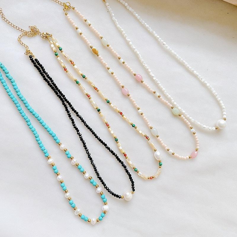 Natural stone shell baroque pearl necklace women's color beaded choker niche design titanium steel necklace