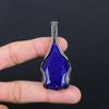 Lab-Created Blue Sapphire Gemstone Pure Copper Wire Wrapped Handmade Pendant Jewelry