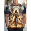 Herren T-Shirt mit Allover-Print, Jesus & Löwe Grafik, Oberteile, lässig, Kurzarm, Rundhalsausschnitt, Sommer, Übergröße, Herren T-Shirts