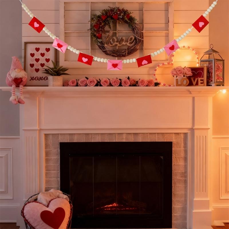 Wooden Beaded Felt Fabric Envelope Bunting Hanging Decoration For Wedding Valentine's Day Birthday Festival Celebration