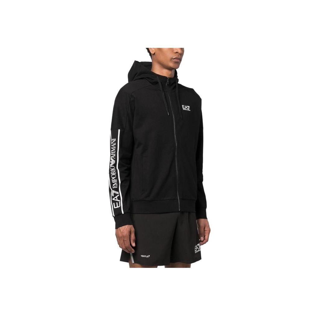 Emporio Armani SS23 EA7 Series Letter Logo Printed Drawstring Hooded Jacket Men Jackets Black 3RPM63-PJ05Z-0200