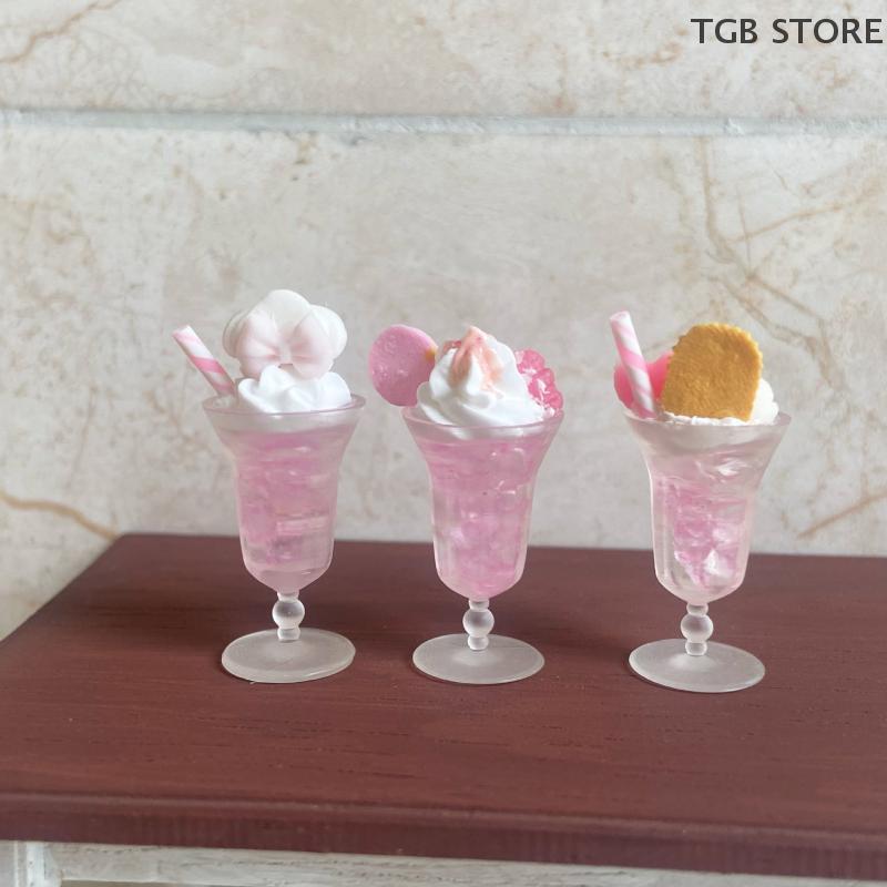 1Pcs Miniature Pink Ice Cream Cup Drink Model Food Toy For Doll Accessories Doll House Decoration Kids Gift