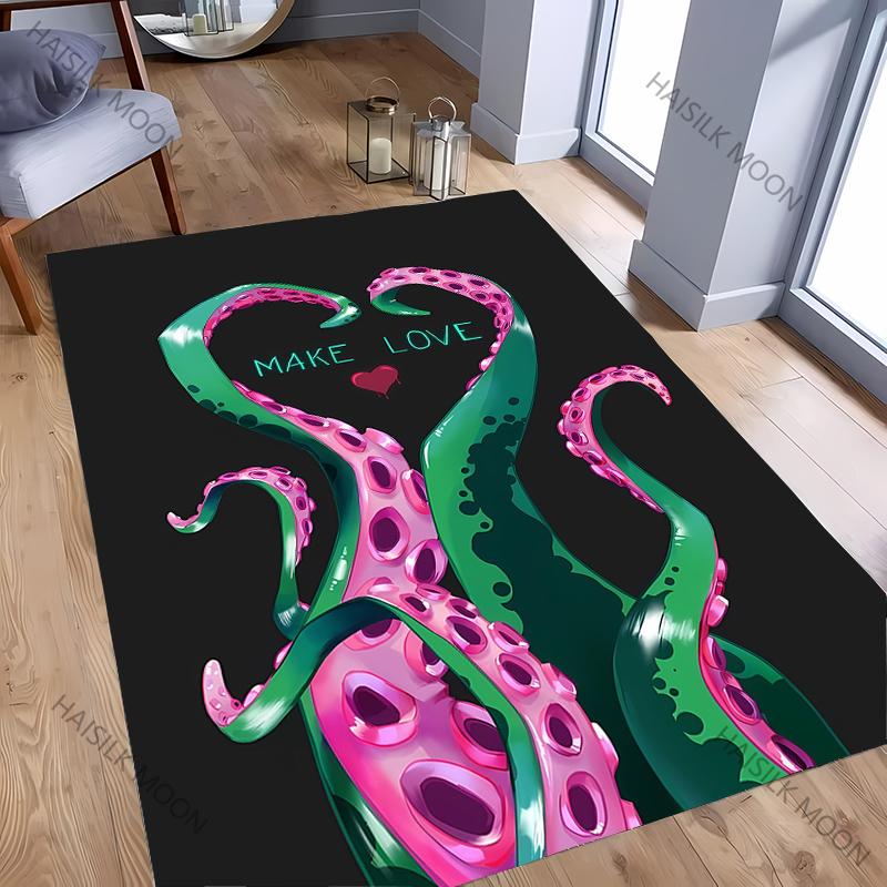 3D HD Oktopus Gedruckter Teppich Computerraum Spielzimmer Rutschfeste Dekorative Matte Wohnzimmer Schlafzimmer Büro Großflächiger Teppich Tolles Geschenk