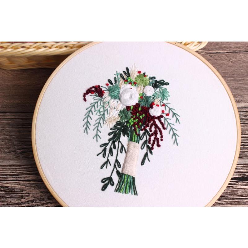 1Pc European Style Floral Aesthetic DIY Embroidery Needle and Thread Bamboo Embroidery Frame English Kit for Embroidery Hobbies Beginners