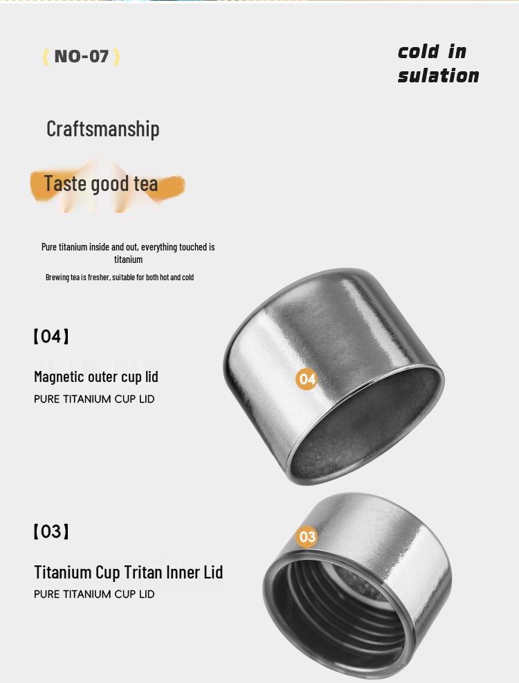 Pure Titanium Insulated Magnetic Suction Tea Cup with Double Lid – For Men and Women, Stylish Design, Tea-Water Separation, Premium Gift