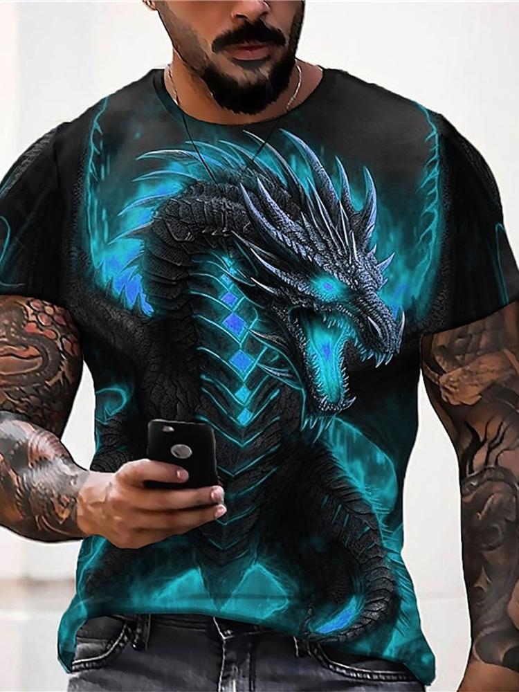 Summer Street Style Fashion Men's T-shirt Urban Everyday Casual Short-sleeved Top 3D Dragon Print Men's Outdoor T-shirt