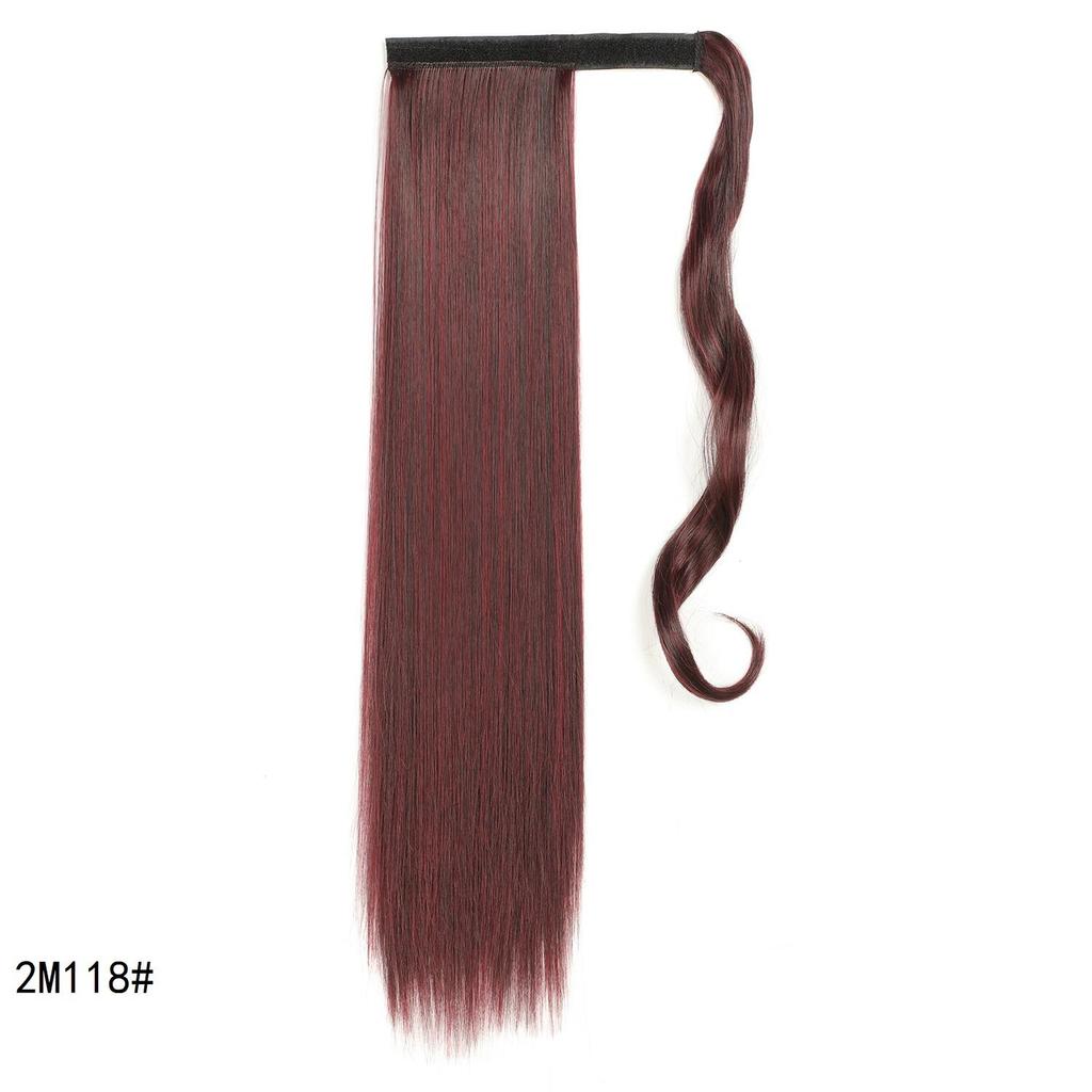 Synthetic Straight Ponytail Hair Extension With Velcro Wrap Design, 60cm Long Sleek Wrap Around Ponytail For Women Girls