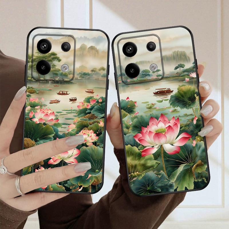 Ship and Red Lotus For Redmi Note 9 9S 10 11 12 12S 13 Pro+ Plus 5G India 14 Pro 4G Global 14S 13C 14 silicone soft phone case