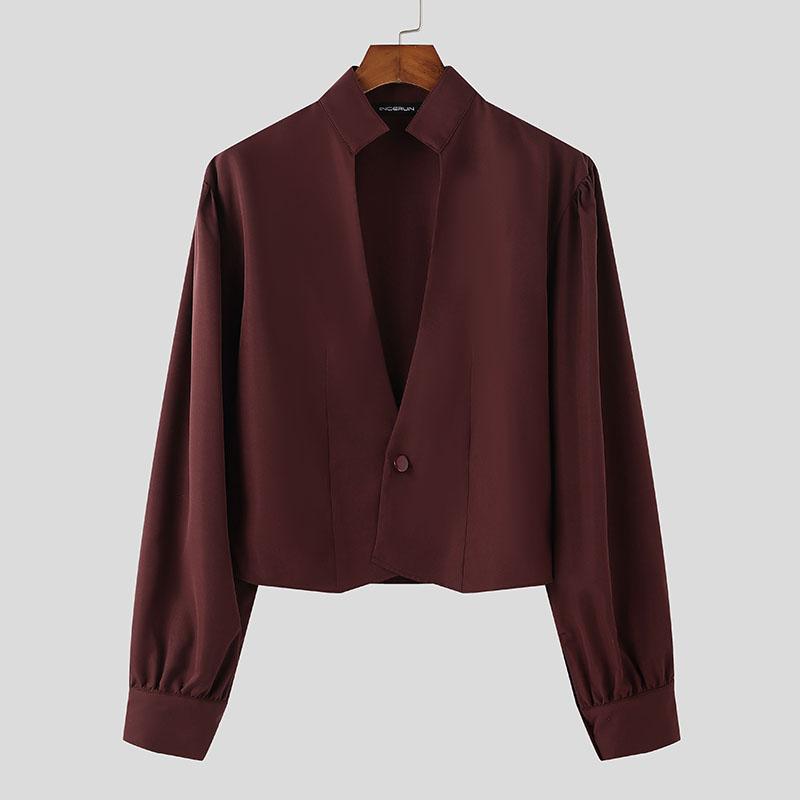 INCERUN Ανδρικά Μπλουζάκια Βαθύ V Όρθιος Λαιμός Μακρυμάνικα Στενή Μέση Καθημερινά Κοντά