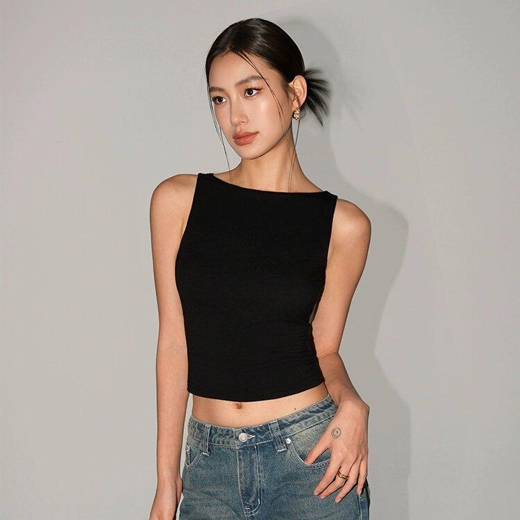 Damen Doppellagiges Bootshals Weiches Anschmiegsames Tanktop