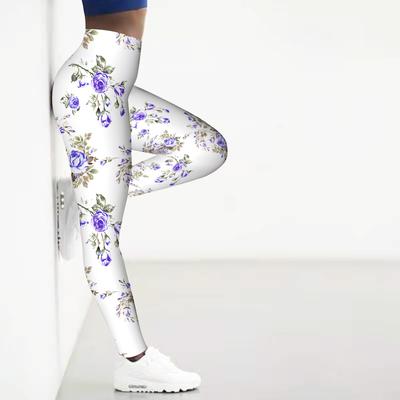 Damen-Leggings mit Blumenmuster, Violett, Schmetterlings-/Blumenmuster, Stretch-Yoga-Leggings für Fitness, Laufen, Fitnessstudio, Sport, aktive Hose