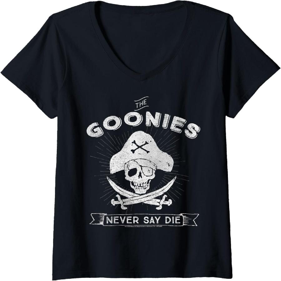 Womens The Goonies Never Say Die Pirate Captain Logo V-Neck T-Shirt XXXXXL чёрный