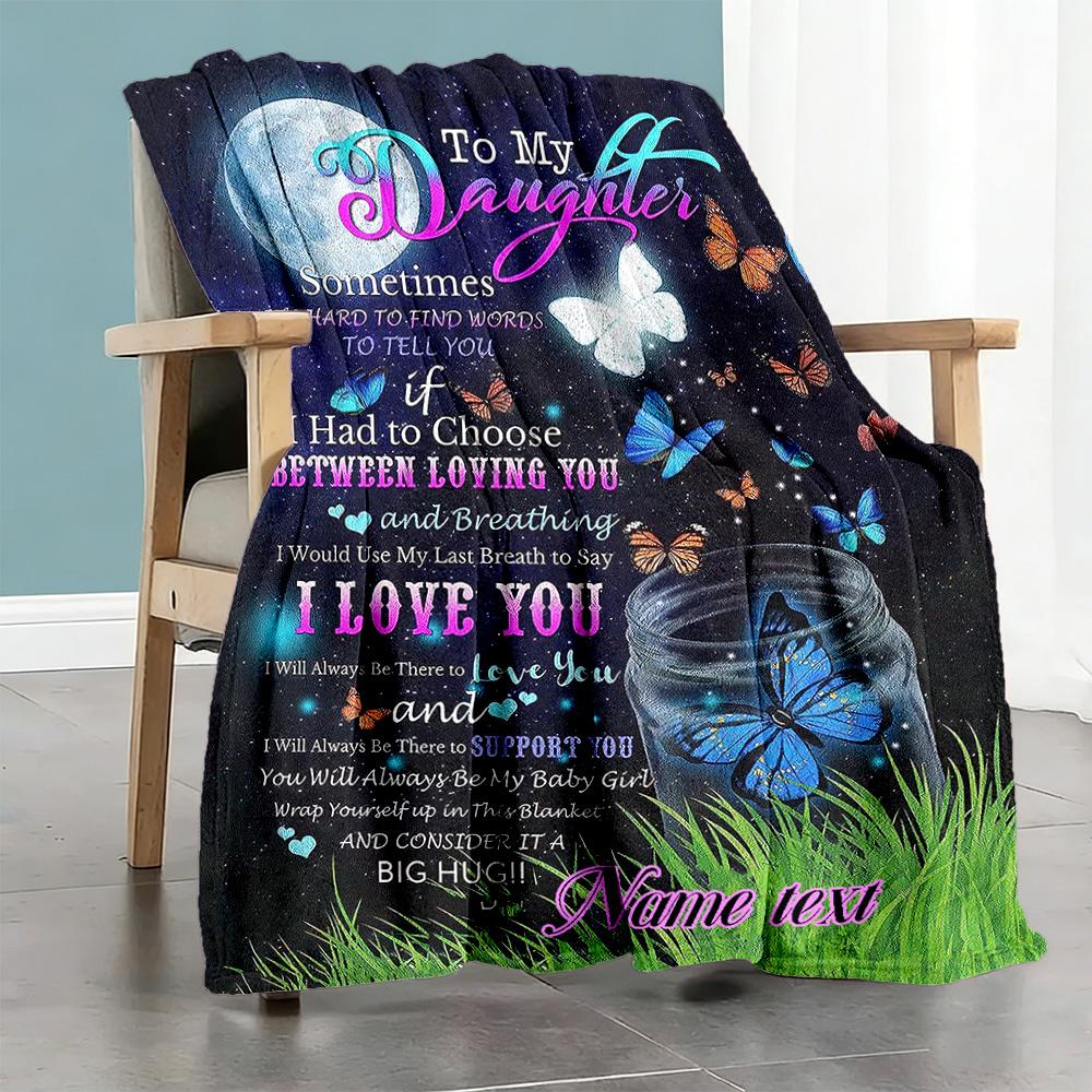 Dear Daughter Personalized Text Blanket Throw Personalized Blanket Soft & Cozy Perfect for Office Chair Sofa Livingroom Office