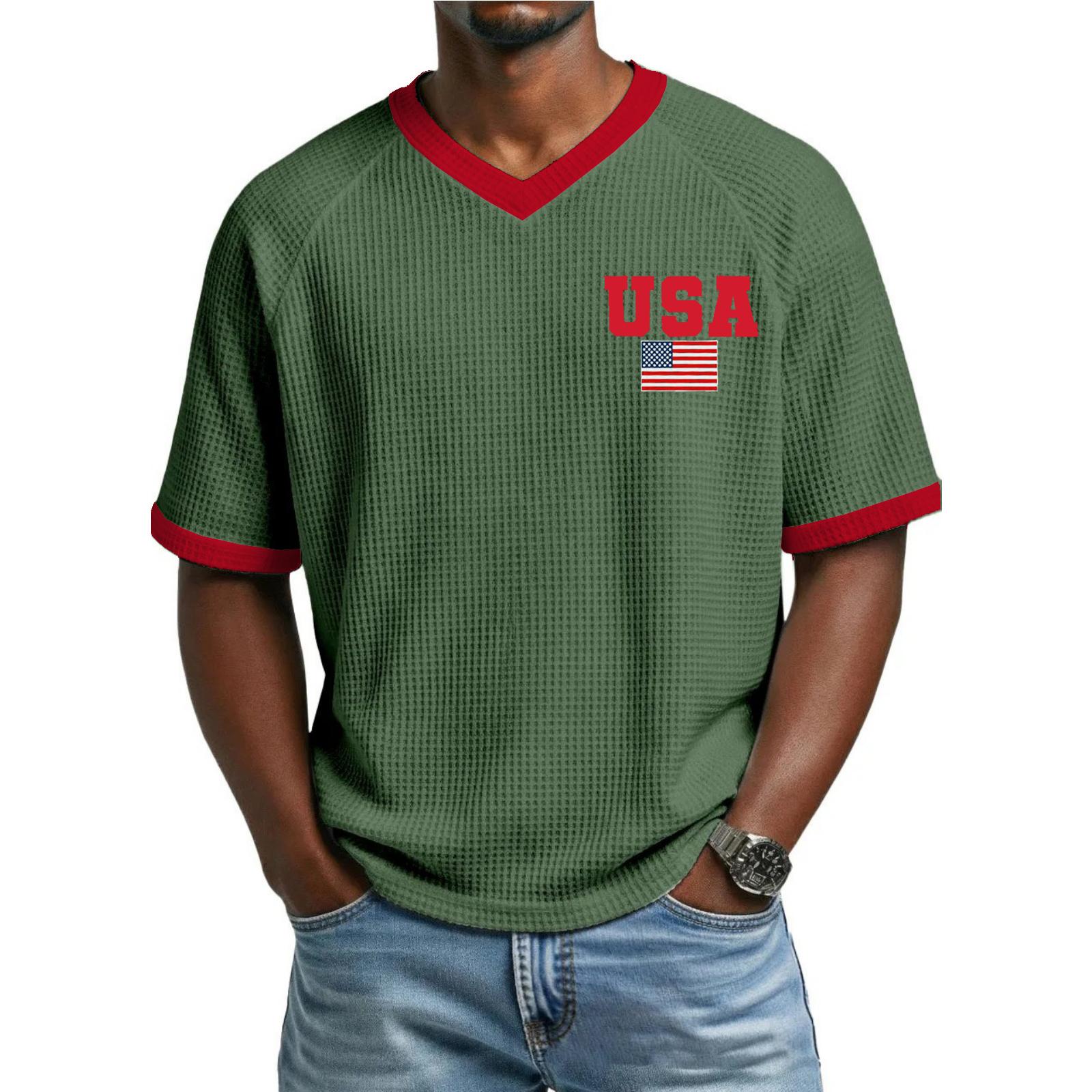 

Men s Casual Fashionable Letter- Colorful Print Short-sleeved Shirt - Men s Breathable V-neck Short-sleeved Top XXXL зелений