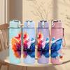 1PC Gradient Watercolor Butterfly Pattern 750ml Color Plastic Sports Water Bottle Leakproof Flip Straw Lid Suitable for Sports Office Home Use