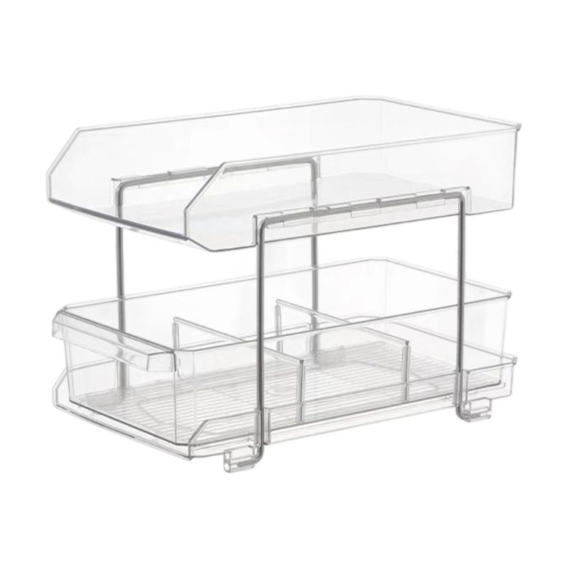 

Slide Out Clear Storage Container With Dividers 2 Tiers Kitchen Bathroom Storage Rack Medicine Cabinet Easy to Use