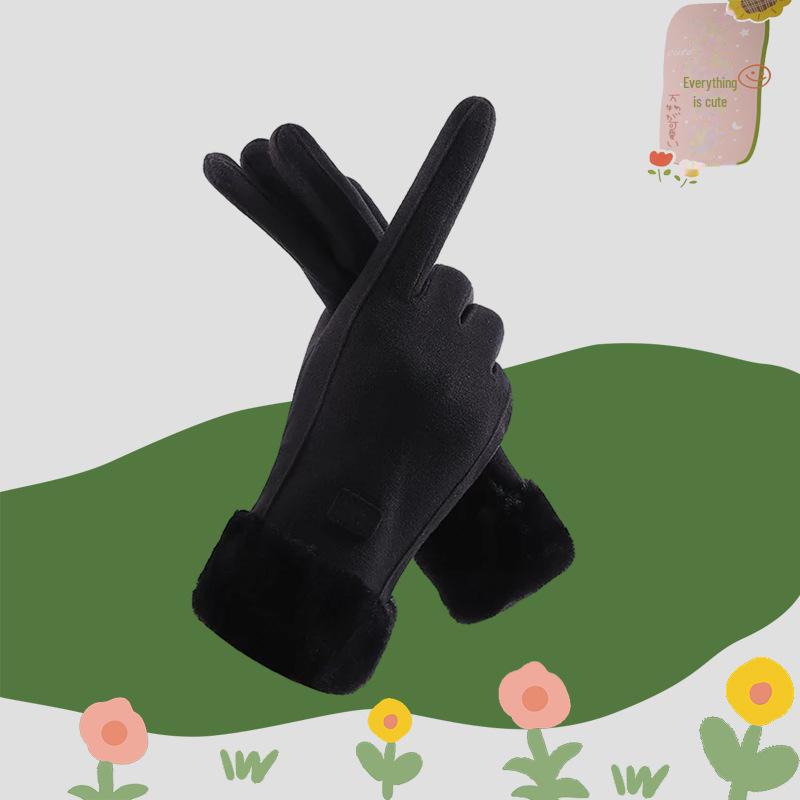 

Женские зимние перчатки нового стиля 2024 года: Ветрозащитные, теплые, симпатичные перчатки для сенсорных экранов с бархатной подкладкой для езды на электромобиле. Thickened fleece for warmth чёрный