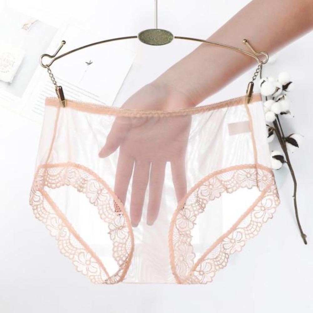Women Panties Mid Waist Breathable Stretch Soft See-through Floral Lace Sexy Ladies Briefs Underpants Underwear Daily Life