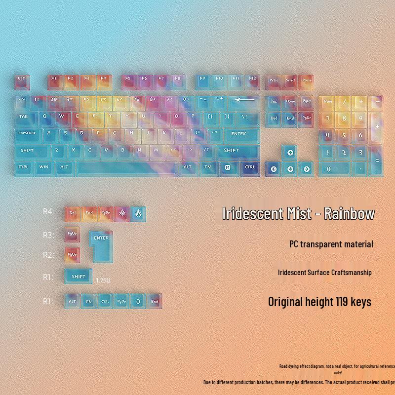 

Kai Zhou Phantom Color Mist Custom Mechanical Keyboard Keycaps - 119 Keys, Transparent, Original Height