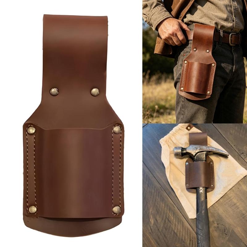 Waist Carry Pouch for Work Belt Use, Faux Leather Open Pocket with Rivet Reinforced Sides for Repair and Outdoor Projects