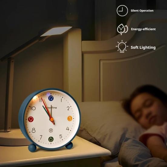 Analog Alarm Clock with Night Light Non-Ticking Silent Battery Operated Bedroom Desktop Digital Quartz Clock Children Students Birthday Gift