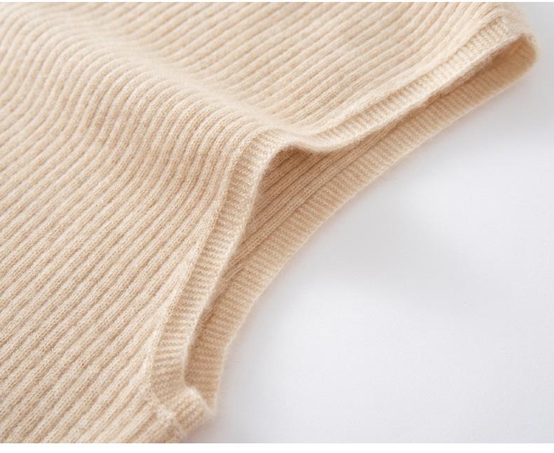 Women's Cashmere Ribbed Sleeveless Slim-Fit Pullover Sweater with Half-High Neck