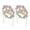 2Pcs Cake Toppers Pink Bow Sparkling Exquisite Safe Degradable Happy Birthday Cake Decoration