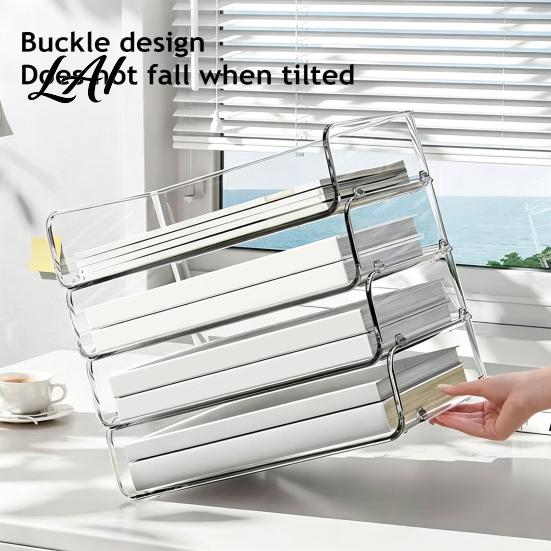 Non-slip Document Organizer Large Capacity Desk for Documents Files Letters A4 Paper Book Notes Mail Desktop File Holder Clear Stackable Tray,