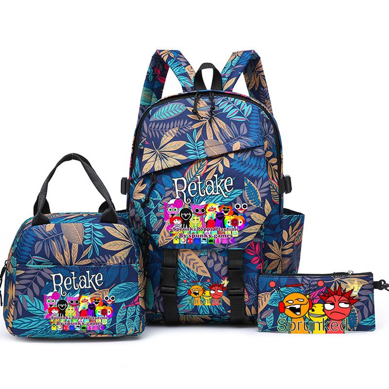 New rhythm box printed starry sky teen student schoolbag three-piece set men's and women's backpack