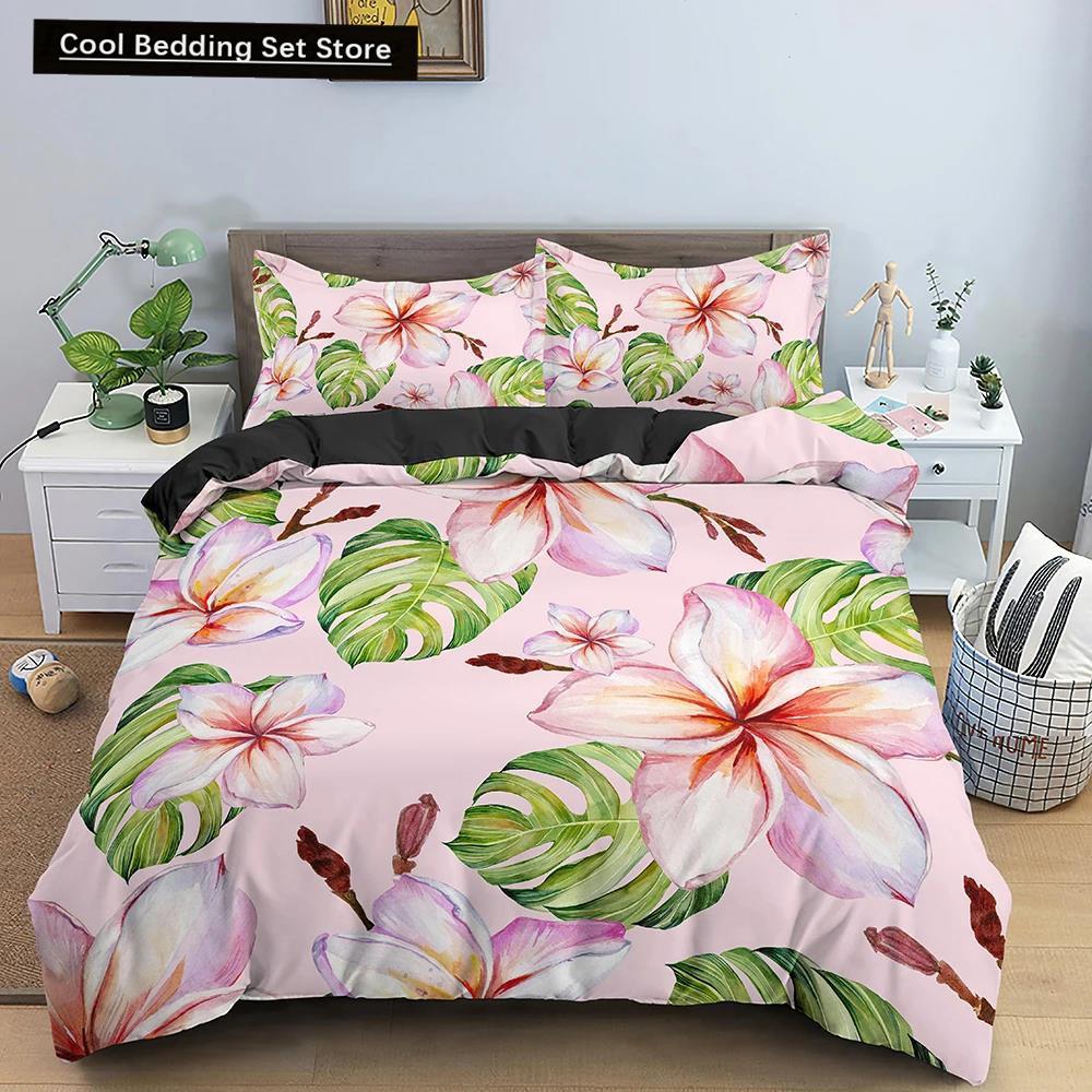 Comforter Flowers King Queen 3D Colorful Floral Printed Polyester Bedding Set For Teens Adults Women Leaves Soft