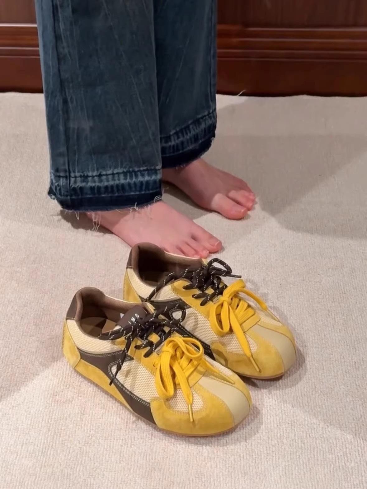 

Корейские ретро нишевые немецкие тренировочные кроссовки для женской коллекции весна 2025, новая повседневная спортивная обувь на плоской подошве с внутренней высотой, кроссовки на платформе, обувь Форреста Гампа 40 жёлтый