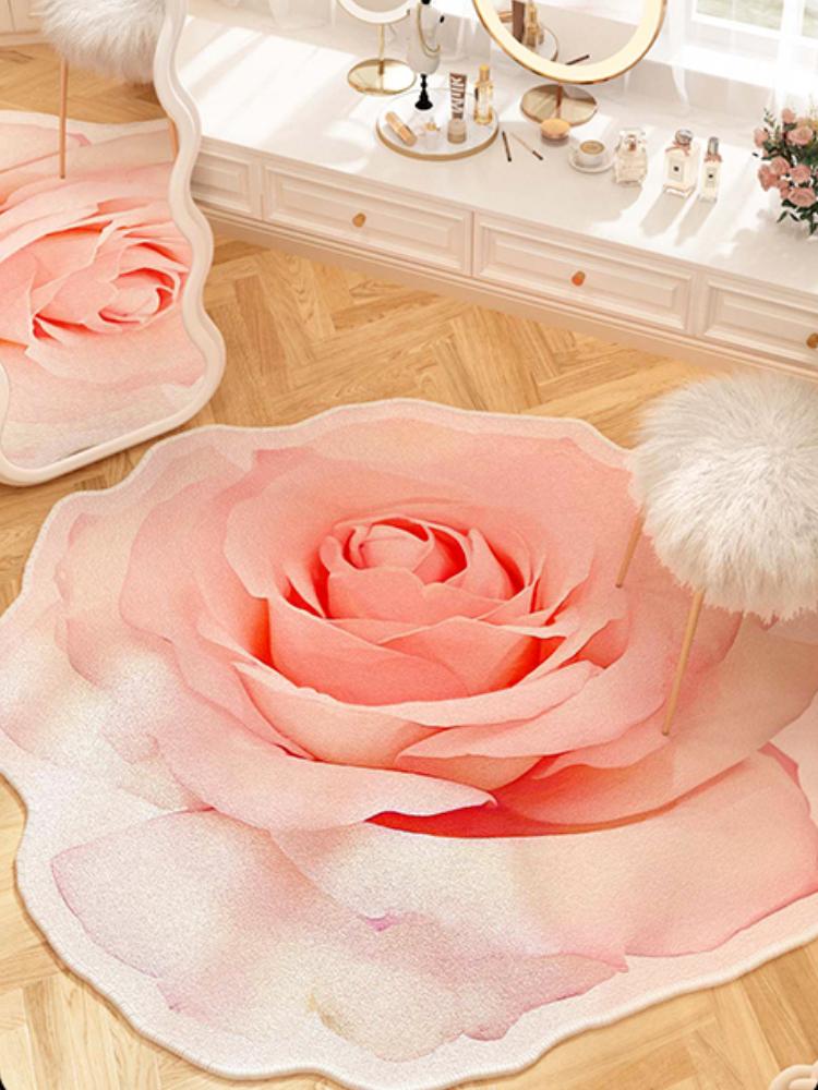 Französische Stil Wohnzimmer Dekoration Blumen Teppich Leichter Luxus Spiegel Bodenmatte Mädchenhafter Teppich für Schlafzimmer Zuhause Unregelmäßige Form Teppich
