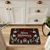 Scary Nun Halloween Door Mat Rectangle Gothic Skull Welcome Rug Non-Slip Spooky Red Black Carpet for Home Entrance Decor