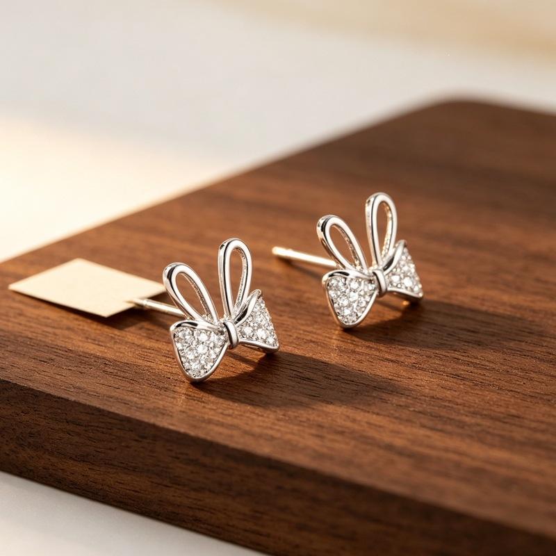 Sweet Cool Rabbit Butterfly Knot 925 Sterling Silver Jewelry Personalized Creative Zircon Earrings 3461