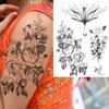 Black Flower Temporary Tattoo For Women Adultsl Fake Peony Rose Dahlia Lotus Tattoo Sticker 3D Body Art Bouquet Sexy Tatoo Paste