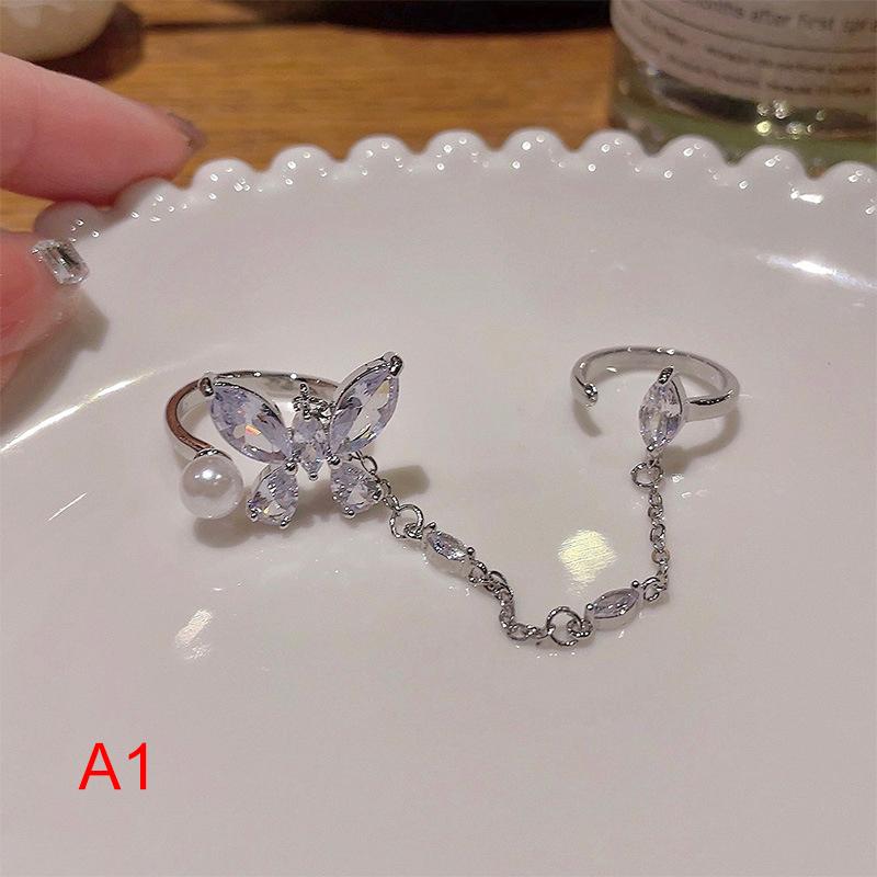 Shiny Crystal Butterfly Necklace Multi-Layers Pearl Clavicle Chain Zircon Ring A1