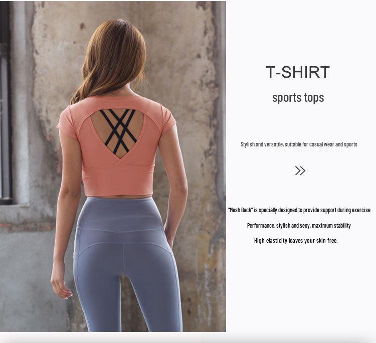 2022 Summer Sexy Cut-Out Short Sleeve Slimming Yoga T-Shirt for Women