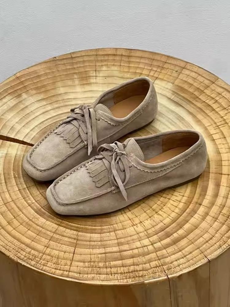 Fashion AIYUQI 2025 Women's Loafers Cow Suede Square Toe Flat Shoes For Women Large Size Shallow Mouth Soft Sole Female Moccasins