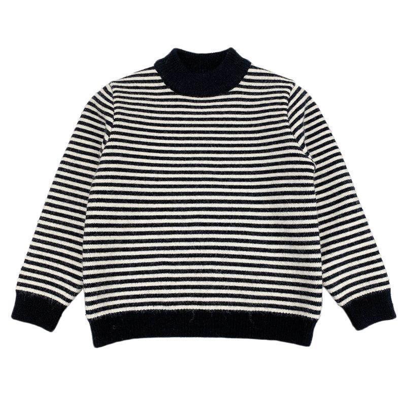 Boys' Fleece Pullover Fall and Winter Children's Casual Striped Knit Base Sweater